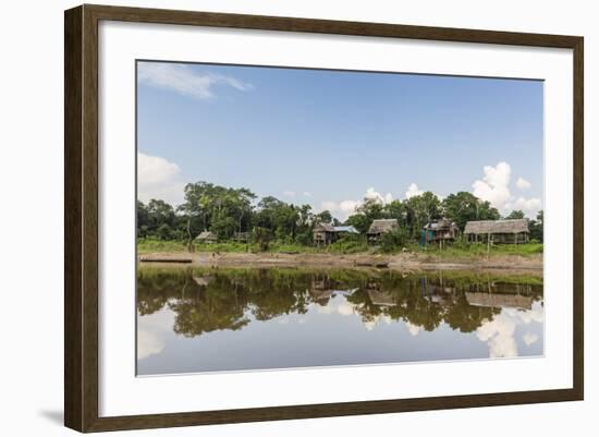 Village on the banks of the El Dorado, Upper Amazon River Basin, Loreto, Peru, South America-Michael Nolan-Framed Photographic Print