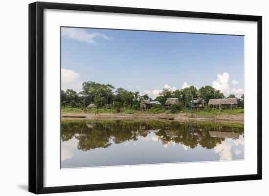 Village on the banks of the El Dorado, Upper Amazon River Basin, Loreto, Peru, South America-Michael Nolan-Framed Photographic Print