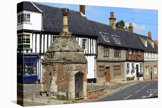 Village Pump and Medieval Timber Framed Houses-Peter Richardson-Stretched Canvas