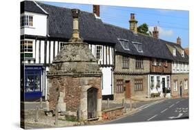 Village Pump and Medieval Timber Framed Houses-Peter Richardson-Stretched Canvas