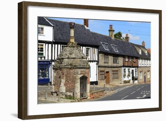 Village Pump and Medieval Timber Framed Houses-Peter Richardson-Framed Photographic Print