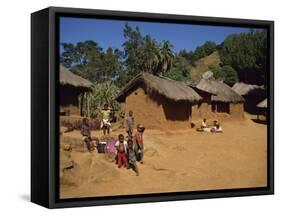 Village Scene, Children in Foreground, Zomba Plateau, Malawi, Africa-Poole David-Framed Stretched Canvas