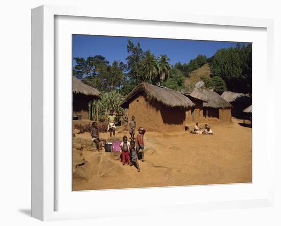 Village Scene, Children in Foreground, Zomba Plateau, Malawi, Africa-Poole David-Framed Photographic Print