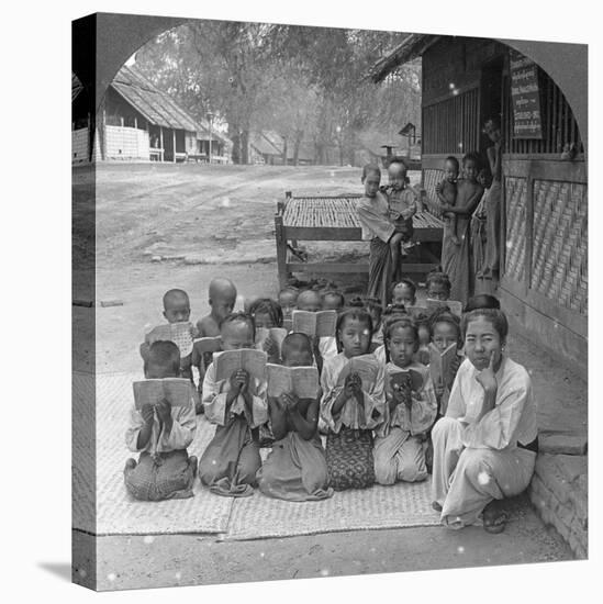 Village School and Teacher, Amarapura, Burma, 1908-null-Stretched Canvas