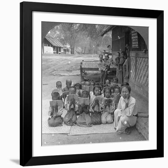 Village School and Teacher, Amarapura, Burma, 1908-null-Framed Photographic Print