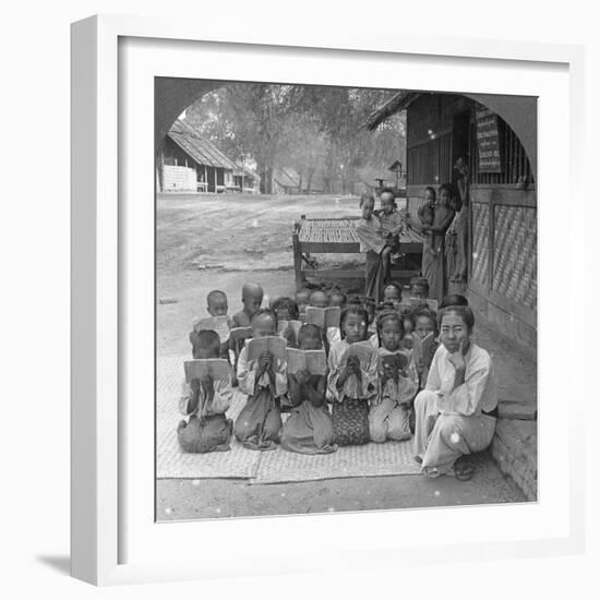 Village School and Teacher, Amarapura, Burma, 1908-null-Framed Photographic Print