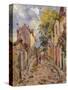 Village Street Scene-Alfred Sisley-Stretched Canvas