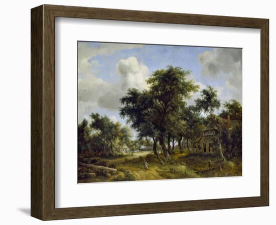 Village Street under Trees, about 1665-Meindert Hobbema-Framed Giclee Print