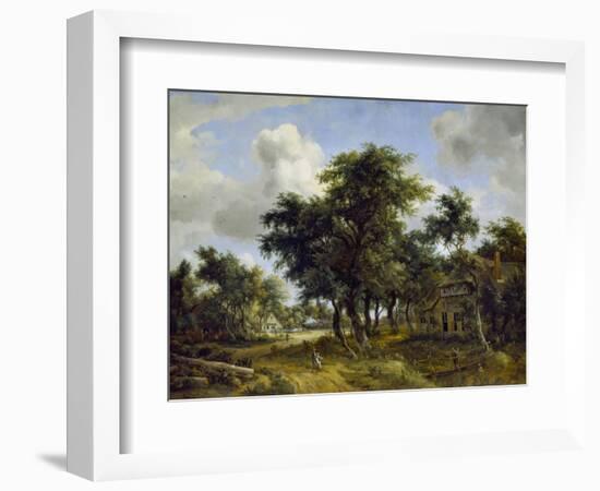 Village Street under Trees, about 1665-Meindert Hobbema-Framed Giclee Print