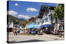 Village Street with Hotel Alte Post in Oberammergau, Upper Bavaria, Bavaria, Germany-null-Stretched Canvas