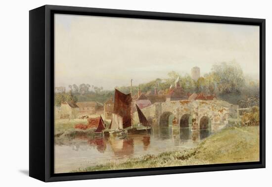 Village with Bridge-Henry George Hine-Framed Stretched Canvas