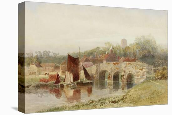 Village with Bridge-Henry George Hine-Stretched Canvas