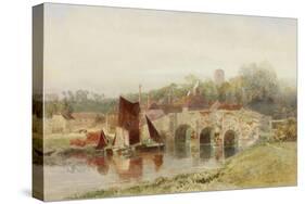 Village with Bridge-Henry George Hine-Stretched Canvas