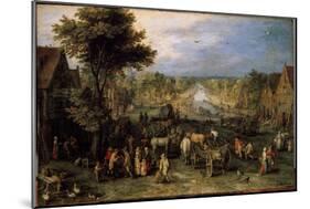 Village with Carts (Painting, 1607)-Jan the Elder Brueghel-Mounted Giclee Print