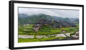 Village with farmland in morning mist, Chengyang, Sanjiang, Guangxi Province, China-Keren Su-Framed Photographic Print