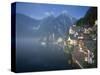 Village with Mountains and Lake, Hallstatt, Salzkammergut, Austria-Steve Vidler-Stretched Canvas