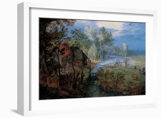 Village with Peasants and Animals-Jan Brueghel the Elder-Framed Giclee Print