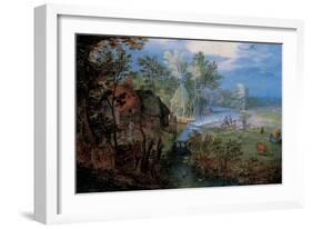 Village with Peasants and Animals-Jan Brueghel the Elder-Framed Giclee Print