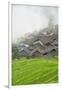 Village with rice terrace in the mountain in morning mist, Jiabang, Guizhou Province, China-Keren Su-Framed Photographic Print