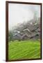 Village with rice terrace in the mountain in morning mist, Jiabang, Guizhou Province, China-Keren Su-Framed Photographic Print