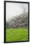 Village with rice terrace in the mountain in morning mist, Jiabang, Guizhou Province, China-Keren Su-Framed Photographic Print