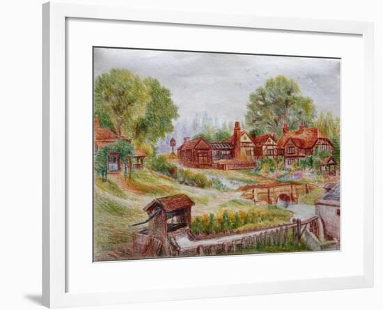 Village with Stream, C.1935-Louis Wain-Framed Giclee Print