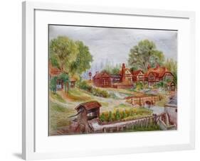 Village with Stream, C.1935-Louis Wain-Framed Giclee Print