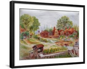 Village with Stream, C.1935-Louis Wain-Framed Giclee Print