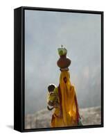 Village Woman Carrying Baby and Load on the Head, Udaipur, Rajasthan, India-Keren Su-Framed Stretched Canvas