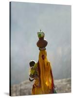 Village Woman Carrying Baby and Load on the Head, Udaipur, Rajasthan, India-Keren Su-Stretched Canvas