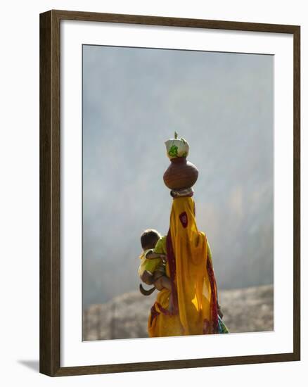Village Woman Carrying Baby and Load on the Head, Udaipur, Rajasthan, India-Keren Su-Framed Premium Photographic Print