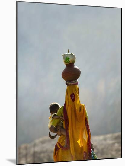 Village Woman Carrying Baby and Load on the Head, Udaipur, Rajasthan, India-Keren Su-Mounted Premium Photographic Print