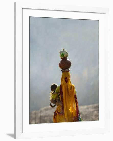 Village Woman Carrying Baby and Load on the Head, Udaipur, Rajasthan, India-Keren Su-Framed Photographic Print