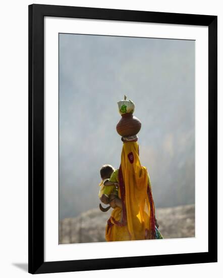 Village Woman Carrying Baby and Load on the Head, Udaipur, Rajasthan, India-Keren Su-Framed Photographic Print