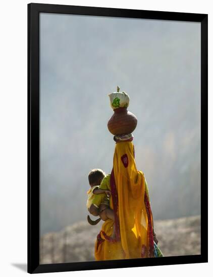 Village Woman Carrying Baby and Load on the Head, Udaipur, Rajasthan, India-Keren Su-Framed Photographic Print