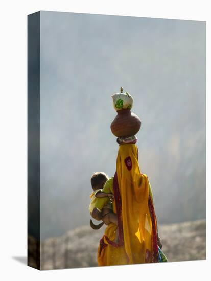 Village Woman Carrying Baby and Load on the Head, Udaipur, Rajasthan, India-Keren Su-Stretched Canvas