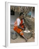 Village Woman Pounding Rice, Tamil Nadu, India-Occidor Ltd-Framed Photographic Print