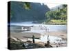 Villagers on Banks of Nam Tha River, a Tributary of the Mekong, South of Luang Nam Tha, Indochina-Richard Ashworth-Stretched Canvas