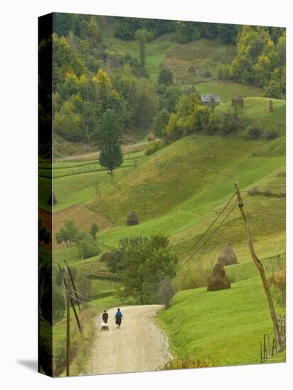 Villagers on Road, Maramures, Romania-Russell Young-Stretched Canvas