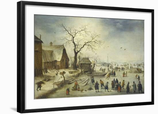 Villagers on the Ice-Pieter Brueghel the Younger-Framed Premium Giclee Print