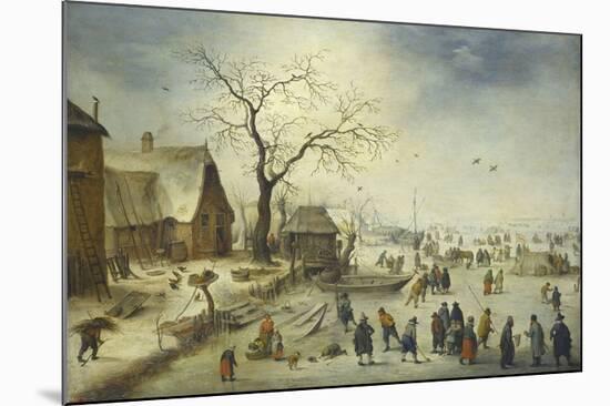 Villagers on the Ice-Pieter Brueghel the Younger-Mounted Premium Giclee Print