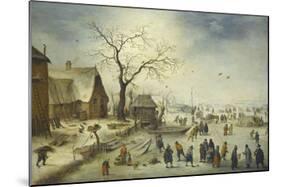 Villagers on the Ice-Pieter Brueghel the Younger-Mounted Premium Giclee Print