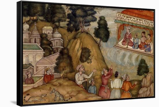 Villagers Paying Homage to a Man and His Family Seated on a Garlanded Verandah, C.1585-null-Framed Stretched Canvas
