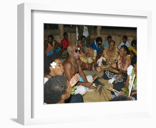 Villagers Singing at Cava Evening, Waya Island, Yasawa Group, Fiji, South Pacific Islands, Pacific-Julia Bayne-Framed Photographic Print