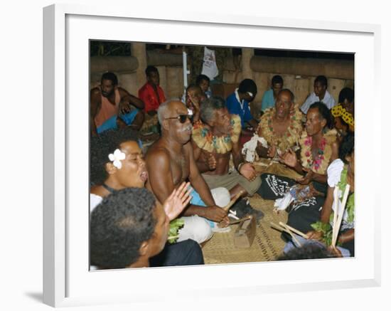 Villagers Singing at Cava Evening, Waya Island, Yasawa Group, Fiji, South Pacific Islands, Pacific-Julia Bayne-Framed Photographic Print