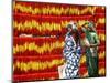 Villagers Walk Past Freshly Dyed Kalawa, a Sacred Orange-Yellow Thread Used in Hindu Rituals-null-Mounted Photographic Print