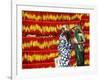 Villagers Walk Past Freshly Dyed Kalawa, a Sacred Orange-Yellow Thread Used in Hindu Rituals-null-Framed Photographic Print