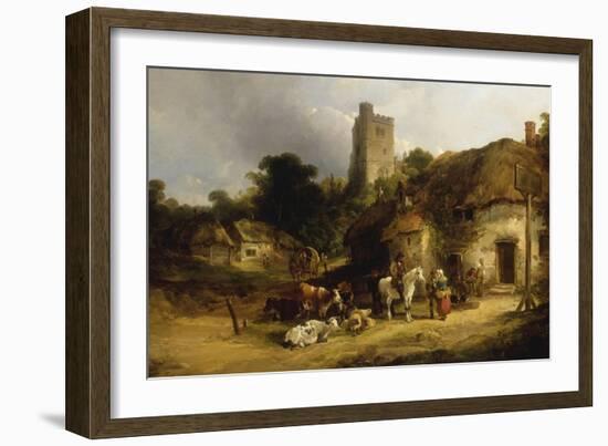 Villagers with their Animals outside the Plough Inn-William Shayer-Framed Giclee Print