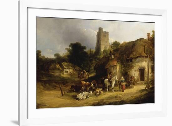 Villagers with their Animals outside the Plough Inn-William Shayer-Framed Giclee Print