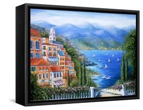 Villaggio Italiano Sul Lago-Marilyn Dunlap-Framed Stretched Canvas